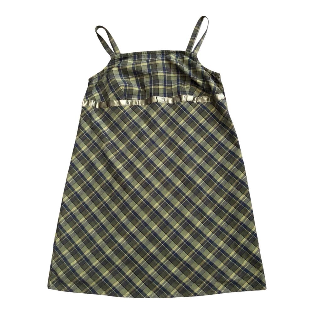 Vintage Venezia Jeans Dress Womens 16 Plaid Green A Line Spaghetti Strap Y2K